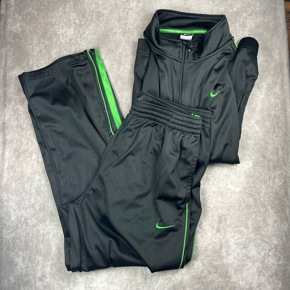 Nike Basketball Track Suit Mens XXL Jacket L Pants Black Lime Green Full Zip Set